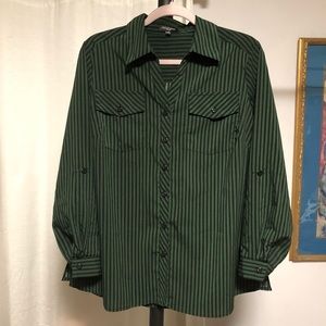 Notations Tops - Green + Black Button Down Top Notations Tops - Green + Black Button Down Top